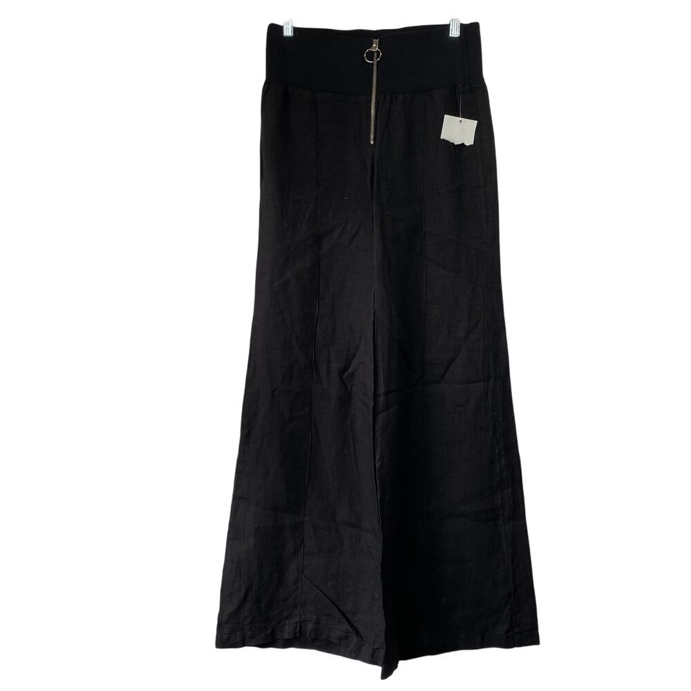 Enza Costa French Linen Pintuck Wide Leg Pant Black - Picture 2 of 8